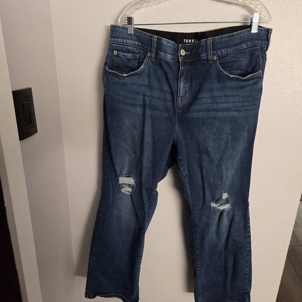 Torrid Women's Dark Blue Distressed Flare Jeans